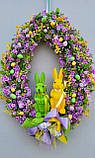 Весняний декор. Весняний та великодній вінок з квітами та зайчиками  на двері чи стіну, фото 6