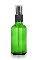 Зелёный стеклянный флакон для косметики, сывороток, лекарств, витаминов, 50 мл стандарта 18/410 С черным