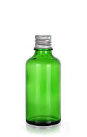 Зелёный стеклянный флакон для косметики, сывороток, лекарств, витаминов, 50 мл стандарта 18/410 С алюминиевой