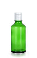 Зелёный стеклянный флакон для косметики, сывороток, лекарств, витаминов, 50 мл стандарта 18/410 С белой