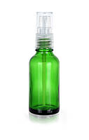 Зелёный стеклянный флакон для косметики, сывороток, лекарств, витаминов, 30 мл стандарта 18/410 С прозрачным