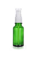 Зелёный стеклянный флакон для косметики, сывороток, лекарств, витаминов, 20 мл стандарта 18/410 С белым