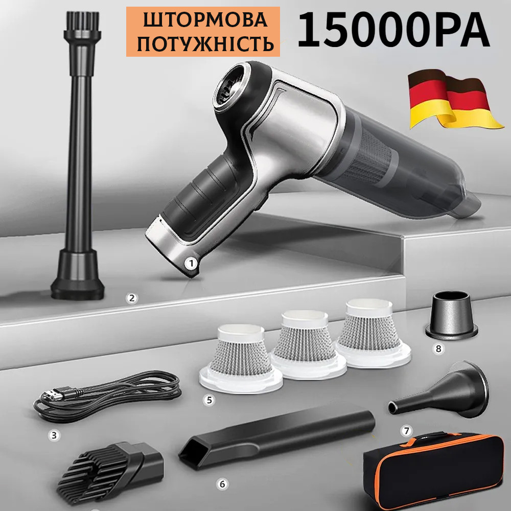 Акумуляторний автомобільний пилосос ZenPro, Бездротовий автопилосос, Ручний пилосос для авто + 5 HEPA, фото 1