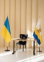 Набор для двух флагов Украина Николаев, атлас флаг 90х135 см, держатель, древко 2 м, наконечник Тризуб Капля