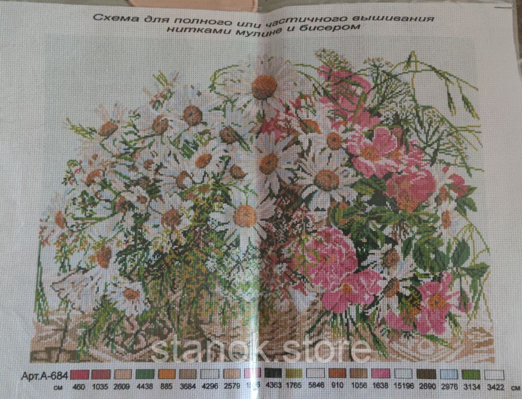 Схема для вишивання на канві для мулиних ниток Букет з ромашками АртА-684розмір 3, фото 1