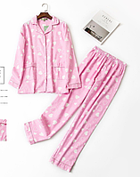 Пижама фланель женская теплая розовая с сердечками M 44-46