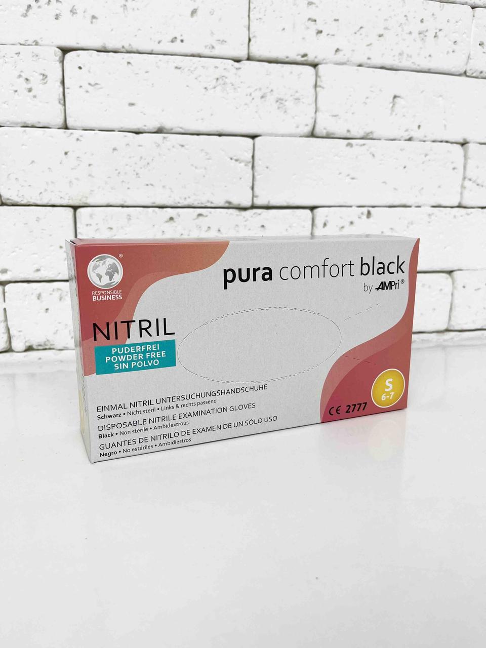 Рукавички нітрилові AMPri by Pura comfort, розмір S, чорні, 100 шт