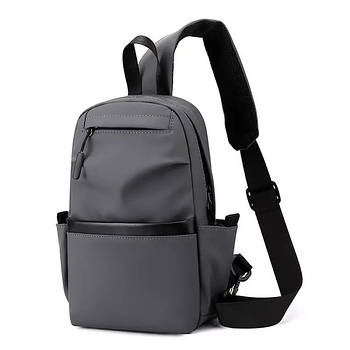 Чоловіча сумка-слінг сіра нейлонова через плече 31*19 см на блискавці з кишенями Kay