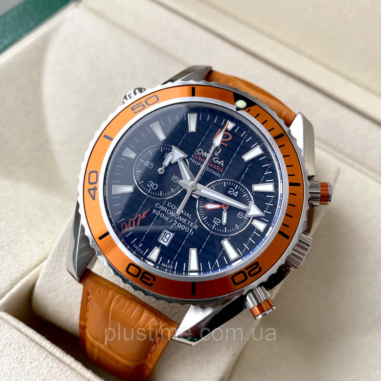 Чоловічий годинник Omega Seamaster Professional 007 Chrono Orange AAA наручний кварцовий з хронографом і сапфіром