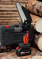 Веткорез аккумуляторный цепной 6 дюймов Chain Saw 48V для обрезки деревьев и распила дров в пластиковом кейсе