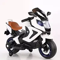 Электромотоцикл для детей на аккумуляторе с ручкой газа музыкой светом белый Электрический мотоцикл детский