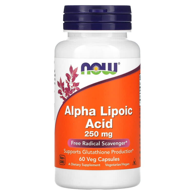 Альфа-ліпоєва кислота 250 мг Now Foods Alpha Lipoic Acid для вироблення глутатіону 60 капсул