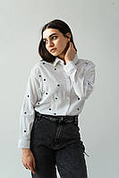 Жіноча сорочка/блуза біла в горошок подовжена (100% Бавовна) (р. S-XL)
