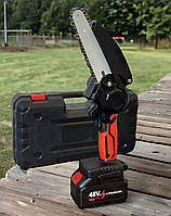 Міні пила акумуляторна ланцюгова для обрізання дерев та розпилу дров у пластиковому кейсі 6 дюймів Chain Saw 48V