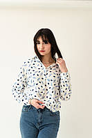 Женская рубашка/блуза белая в листьях удлиненная (100% Хлопок) (р. S-XL) 48