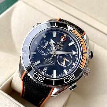 Чоловічий годинник Omega Seamaster Chronometer Orange AAA наручний кварц із хронографом на каучуковому ремінці
