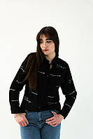 Женская рубашка/блуза черная в надписях удлиненная (100% Хлопок) (р. S-XL)