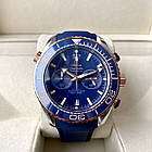Чоловічий годинник Omega Seamaster Chronometer Blue Gold AAA наручний кварц із хронографом на каучуковому ремінці, фото 2