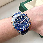 Чоловічий годинник Omega Seamaster Chronometer Blue Gold AAA наручний кварц із хронографом на каучуковому ремінці, фото 3