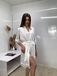 Комплект шовковий білий, халат майка шорти з ніжним мереживом, фото 6