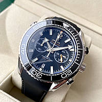 Мужские часы Omega Seamaster Chronometer Silver Black AAA наручные кварц с хронографом на каучуковом ремешке