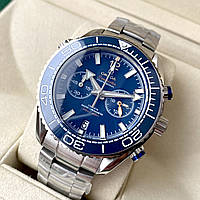 Чоловічий годинник Omega Seamaster Chronometer Silver Blue AAA наручний кварц із хронографом на сталевому браслеті