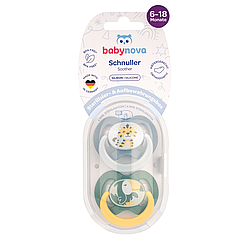 Пустушка силіконова плоска з малюнком і кільцем хлопчик 6-18 міс 2шт Baby-Nova