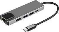 Концентратор на 5 портов USB хаб HUB XoKo AC-500 Type-C to RJ45+HDMI+2xUSB 3.0 XK-AC500-SL Jw