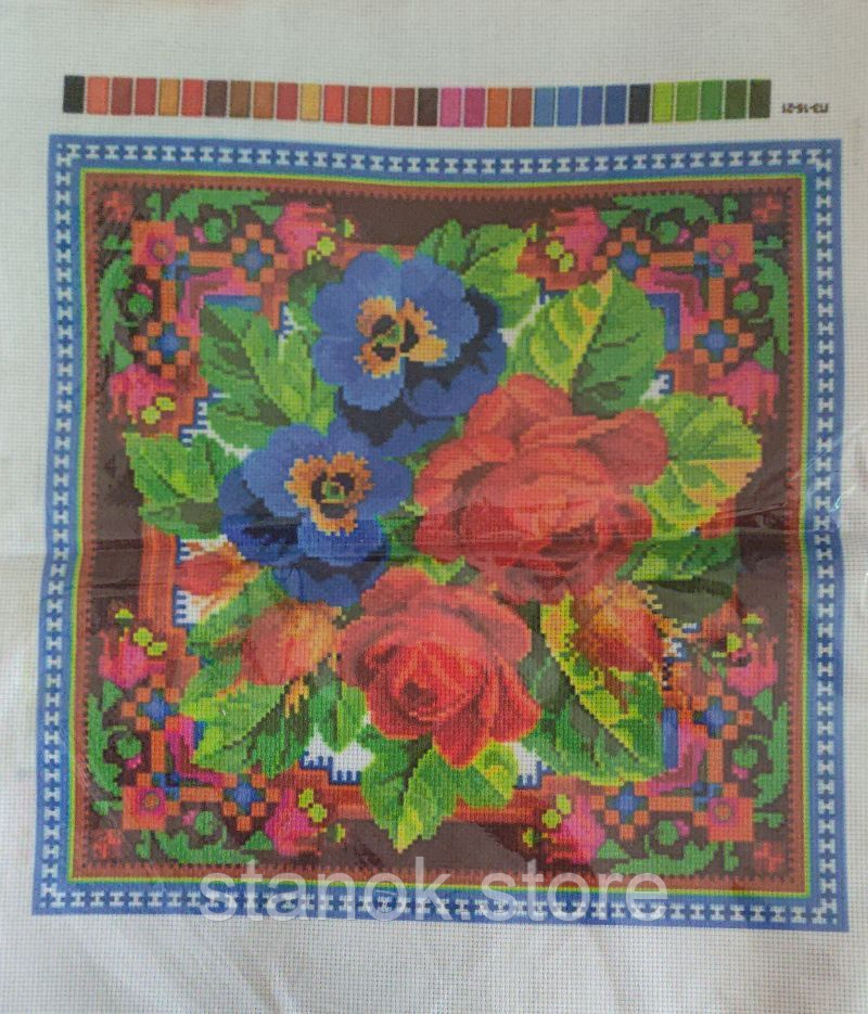 Схема для вишивання на канві для мулиних ниток "вишвка на подушку квіти"розмір а3, фото 1