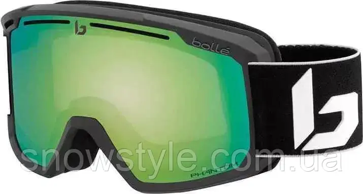 Гірськолижна маска Bolle Maddox Black Corp Matte Лінза Фотохромная S1-S3 Phantom Green Emerald Photochromic, фото 1