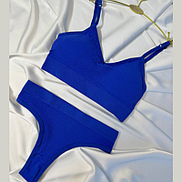 Женский комплект нижнего белья чашки пуш ап Базовый комплект белья для спорта Топ и трусики синий