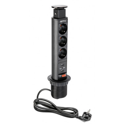 Подовжувач GTV SCHUCKO на 3 розетки, 2xUSB Чорний, фото 1