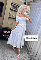 Модное женское однотонное летнее платье сарафан с разрезом оверсайз р.44 белый