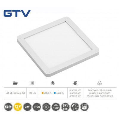 Світильник GTV LED VEGAS 100x100, 2 в 1 білий, теплий і холодний, кабель mini amp2m, алюміній, фото 1
