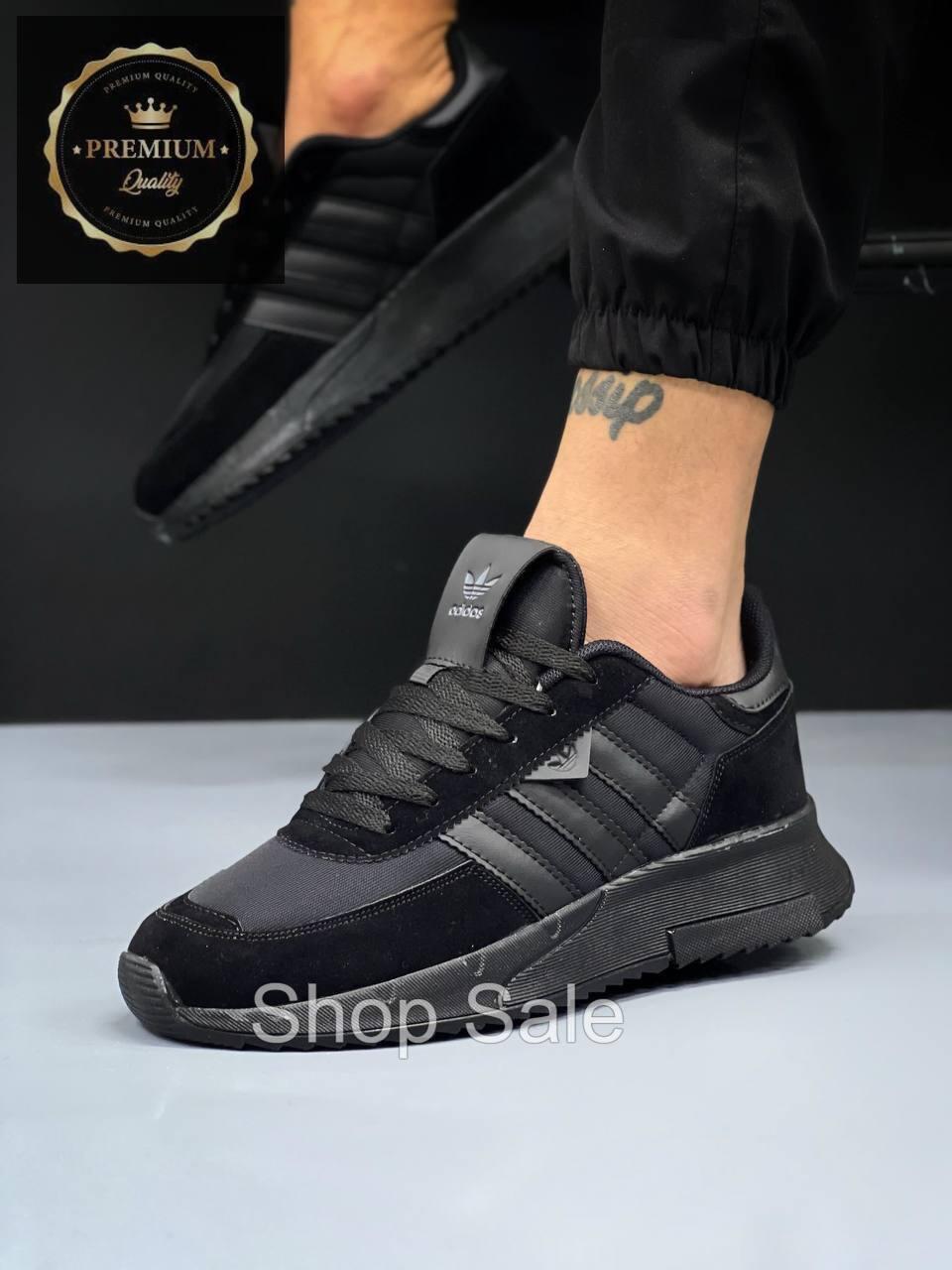 Чоловічі чорні кросівки для бігу adidas black, спортивні кросівки для чоловіків чорно-сірі адідас