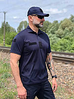 Тактична поло кулмакс синя, футболка поло синя, тактична футболка з коміром ДСНС, поло дснс, синє поло