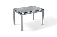 Сірий розкладний стікляний обідній кухонний стіл на металічних ніжках у сучасному стилі на кухню або вітальню 110*70 см Венді