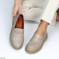 Жіночі туфлі лофери на потовщеній підошві шкіряні бежеві моко Luna