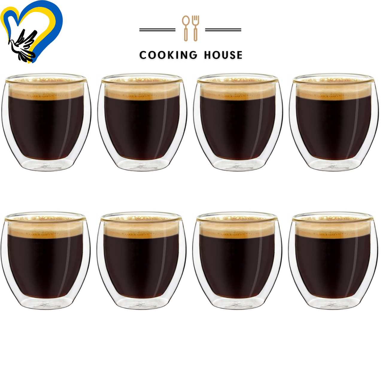 Набір склянок з подвійними стінками для американо, еспресо 150мл Cooking House buuba  8шт, склянка з подвійним дном, фото 1