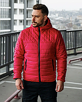 Чоловіча Куртка Весна Осінь Червона Плащівка з капюшоном, Курточка чоловіча тканина нейлон весняна прострочена