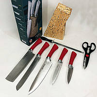 Набор ножей Rainberg RB-8806 на 8 предметов с ножницами и подставкой, из нержавеющей стали. Цвет: красный