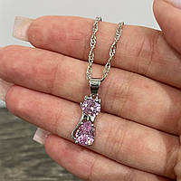 Кулон "Розовые кошечки в серебре" на цепочке ювелирный сплав - оригинальный подарок девушке