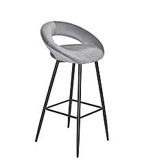 Стілець барний Holy Bar 75 M сірий оксамит В-1034, на чорних металевих ногах із підніжкою