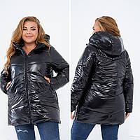 Женская теплая зимняя куртка с капюшоном из плащевки монклер большой размер 54/56