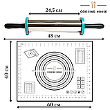 Качалка для тіста з кільцями для регулювання товщини розкатки тіста і силіконовим ковриком для випікання, фото 3