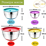 Набір металевих мисок Cooking House greenpharm з силіконовим дном і кришкою —  4 шт (30-18см), фото 3