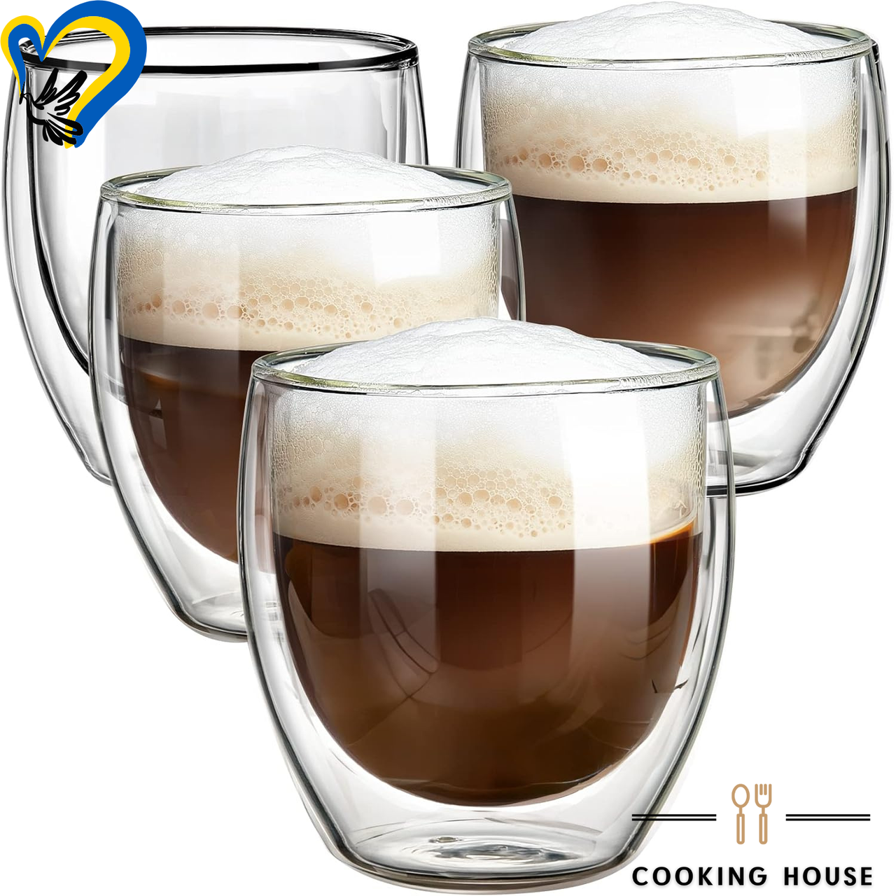 Набір склянок з подвійними стінками для американо, еспресо 150мл Cooking House greenpharm 4шт, склянка з подвійним дном