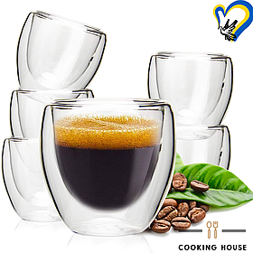Набір склянок з подвійними стінками для американо, еспресо 150мл Cooking House buuba 6шт, склянка з подвійним дном