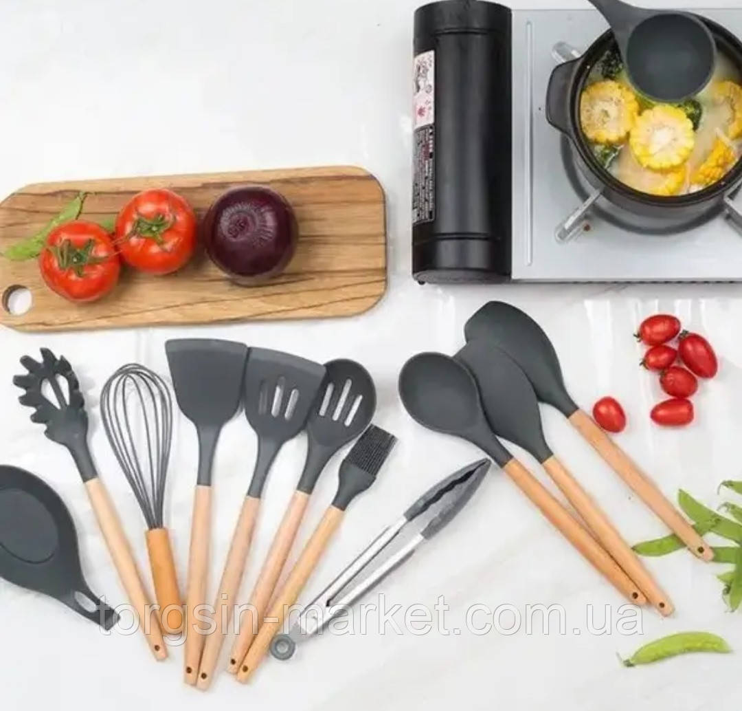 Набор кухонных принадлежностей Kitchen Set 12 предметов/ Силиконовые аксессуары для кухни с подставкой,TG - фото 6 - id-p1872829751