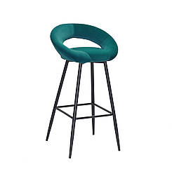 Стілець барний Holy Bar 75 M зелений оксамит В-1003, на чорних металевих ногах із підніжкою